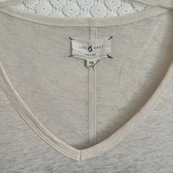 Lou & Grey 100% Linen V Neck 3/4 Sleeve Blue Ivory Stripe Top Size XS VG Cond - Picture 3 of 5